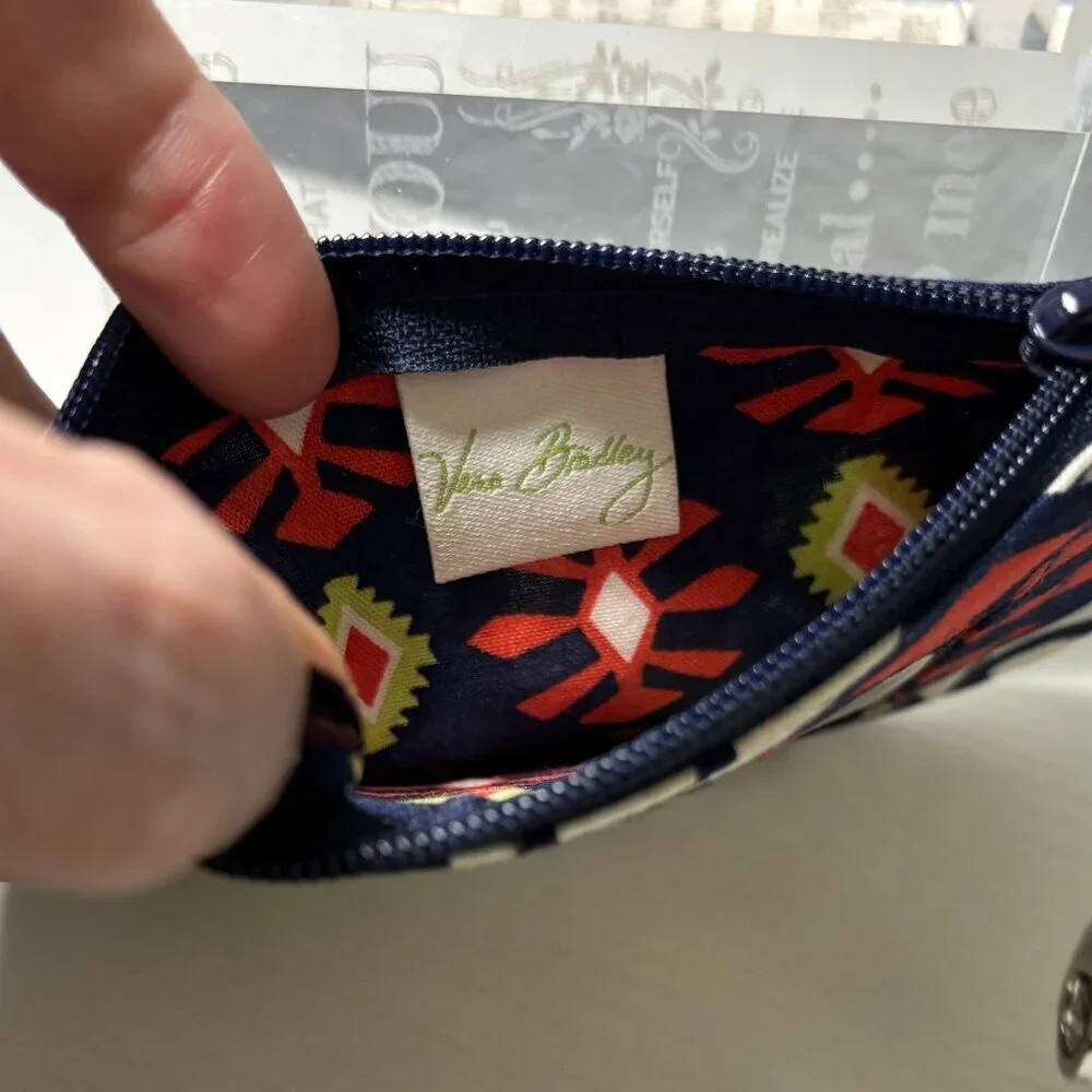 Vera Bradley Clip Zip ID Case Sun Valley Geometric Quilted Key Chain Wallet